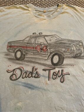 Vintage Dad's Toy Graphic Tee - Light Gray with Car Print